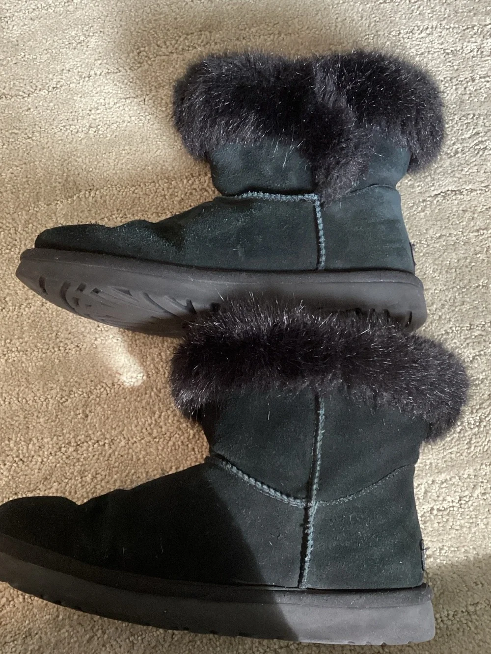 UGG Black Suede Fur-Trim Short Winter Boots